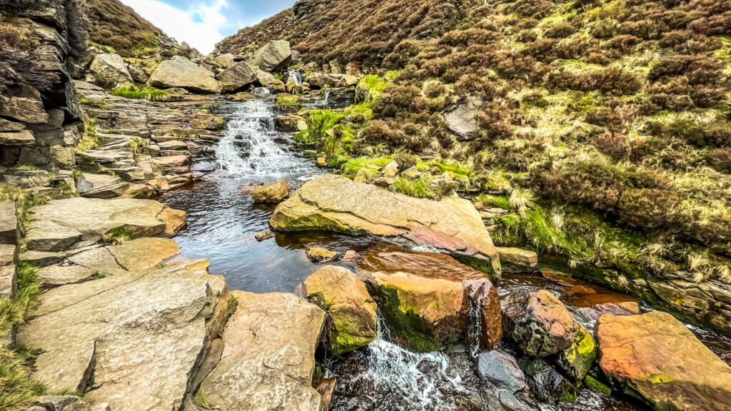 Birchen Clough waterfall on the Trinnacle trail near Dovestone Reservoir